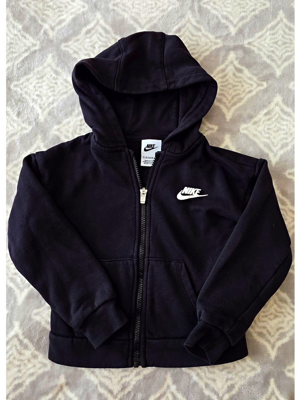 Nike Boys 4T Fleece Hoodie Full Zip Black Pockets Logo Long Sleeve